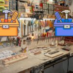 A complete set of woodworking tools on a garage wall as a metaphor for the best SEO tools for small businesses